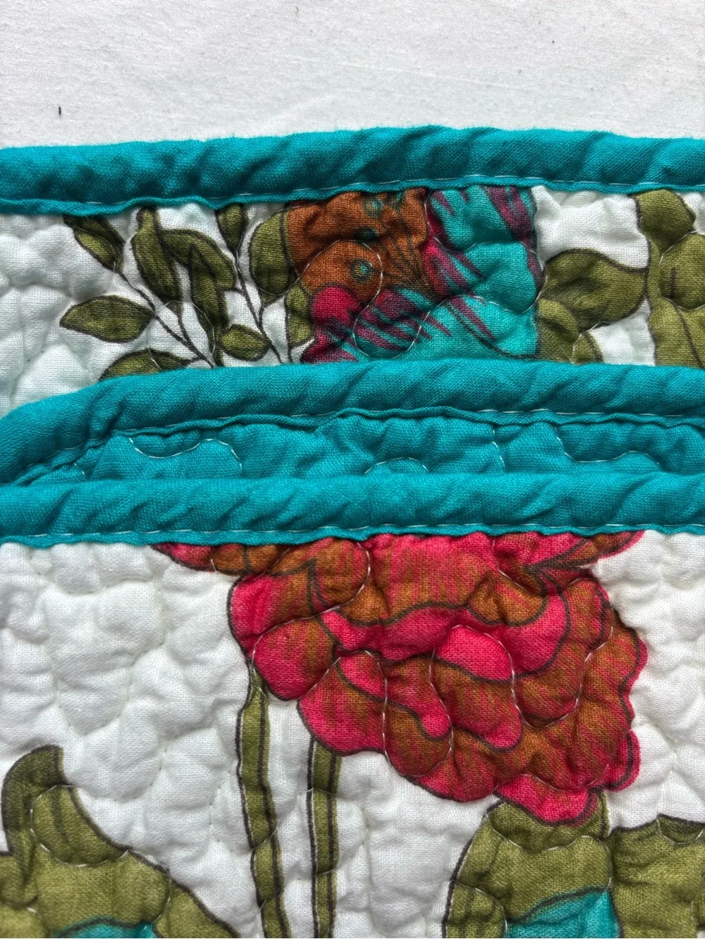 Floral Quilted Bedspread in Teal, Red & Mustard - Home Bedding